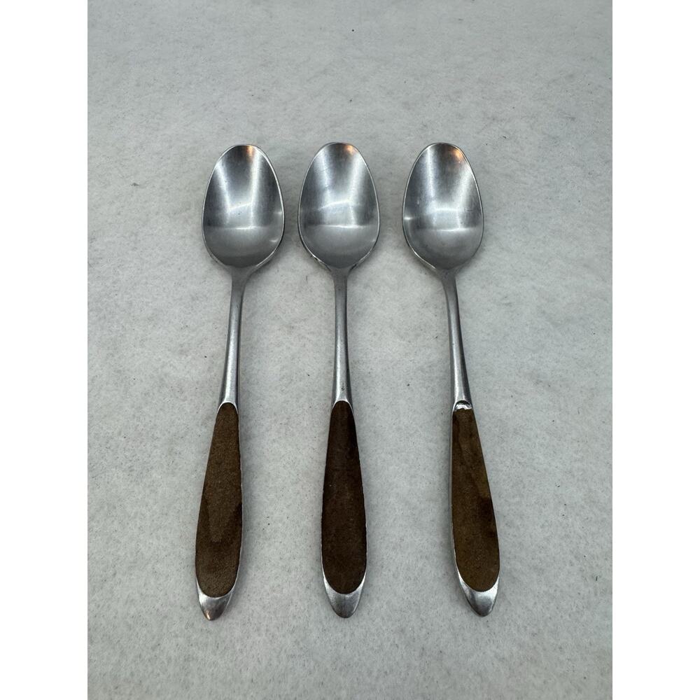 3 Vintage Teaspoons With Faux Wood Handles (Possibly Towle Cameo)